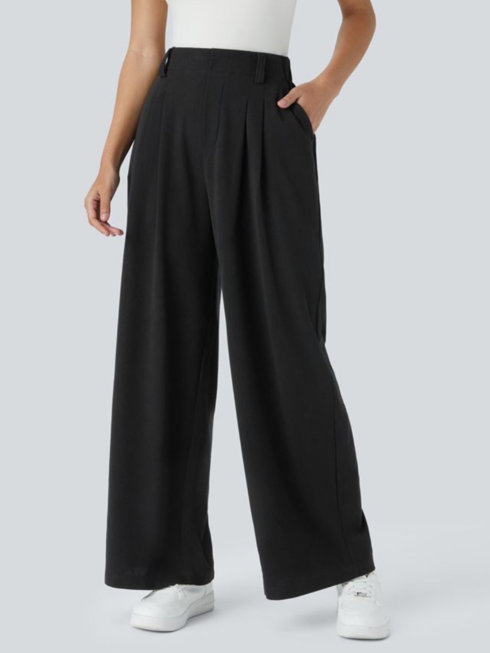 HALARA Flex High Waisted Pocket Wide Leg Waffle Work Pants in black